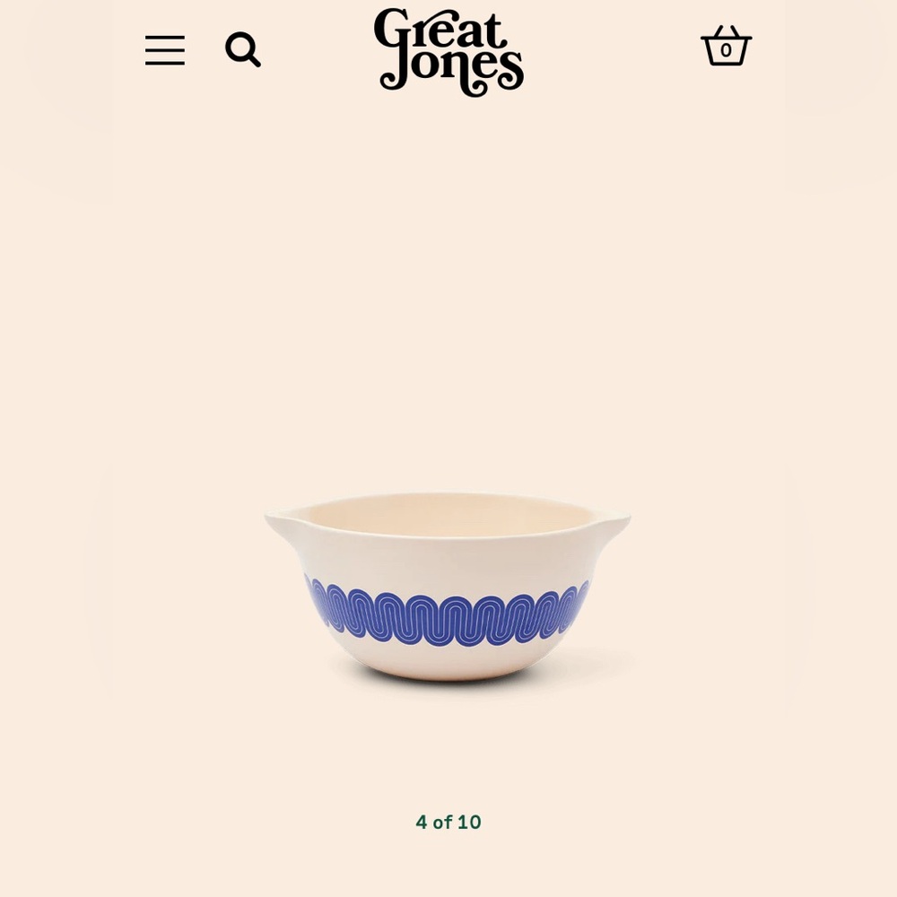 White Ceramic Mixing Bowl with Blue Retro Wave Pattern